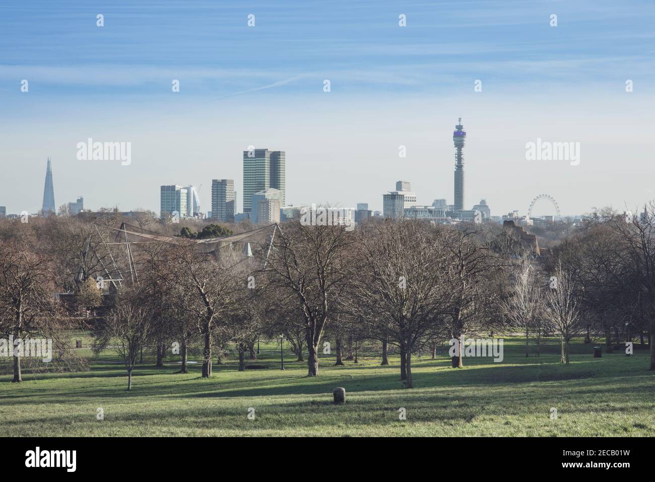 View of the centre of London from the Royal Park of Primrose Hill - a continuation of Regent's Park, in winter Stock Photo