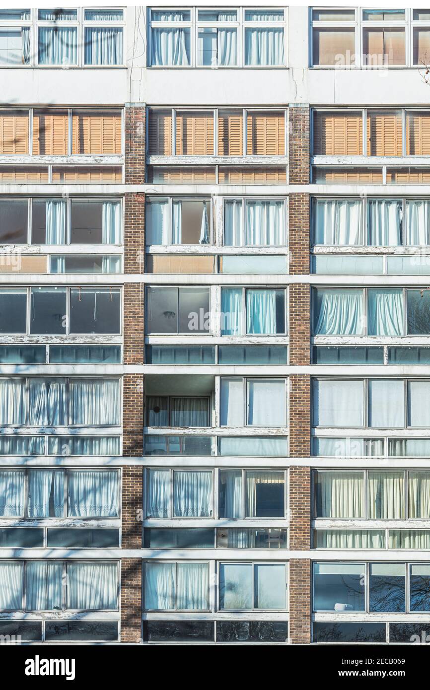 Facade of a modernist apartment building in Regents Park, Primrose Hill