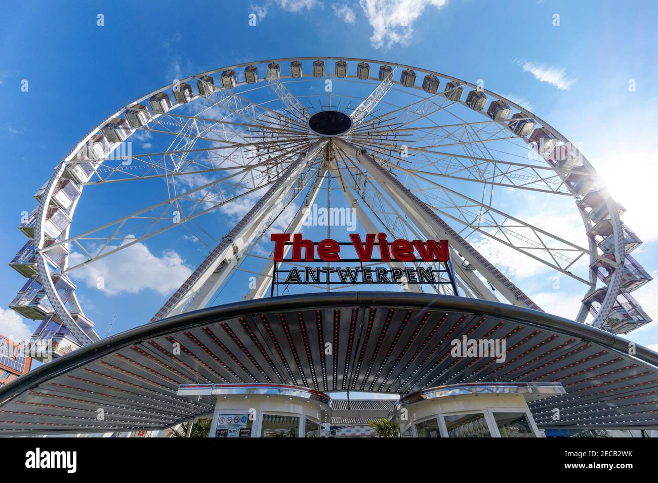 The View Antwerpen ferris wheel on the Steenplein, Stone Square in Antwerp, Belgium Stock Photo