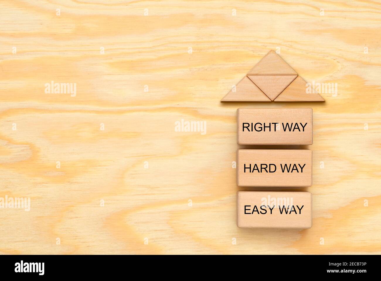 decision of right way printed on wooden cube Stock Photo