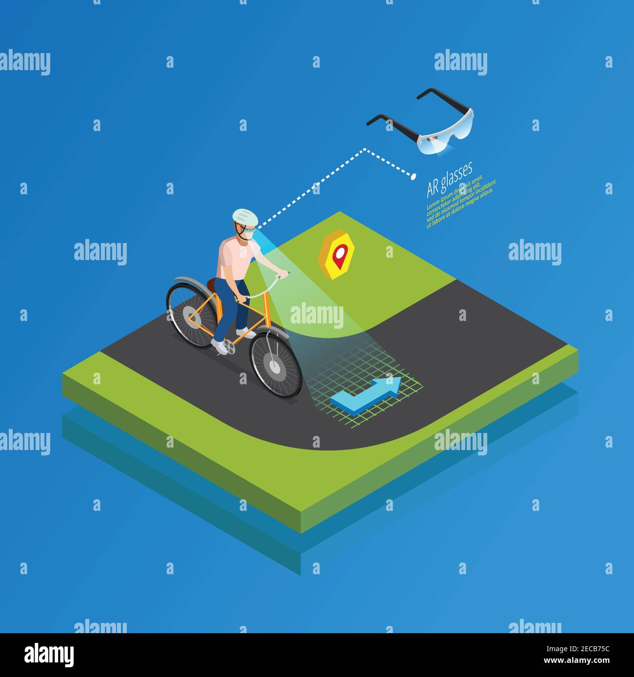 Augmented reality navigation system isometric poster with cyclist