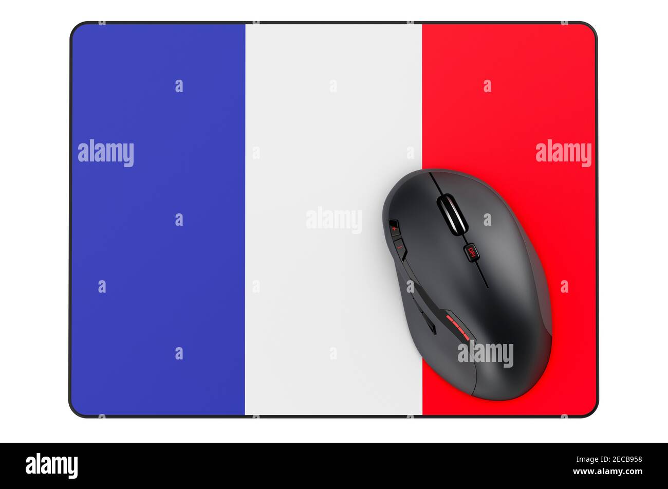 Computer mouse and mouse pad with French flag, 3D rendering isolated on