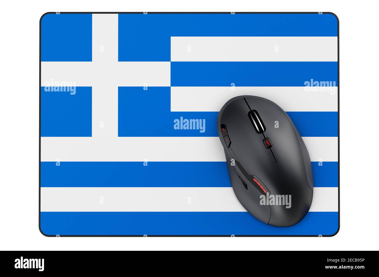 Computer mouse and mouse pad with Greek flag, 3D rendering isolated on