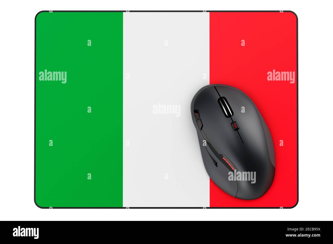 Computer mouse and mouse pad with Italian flag, 3D rendering isolated