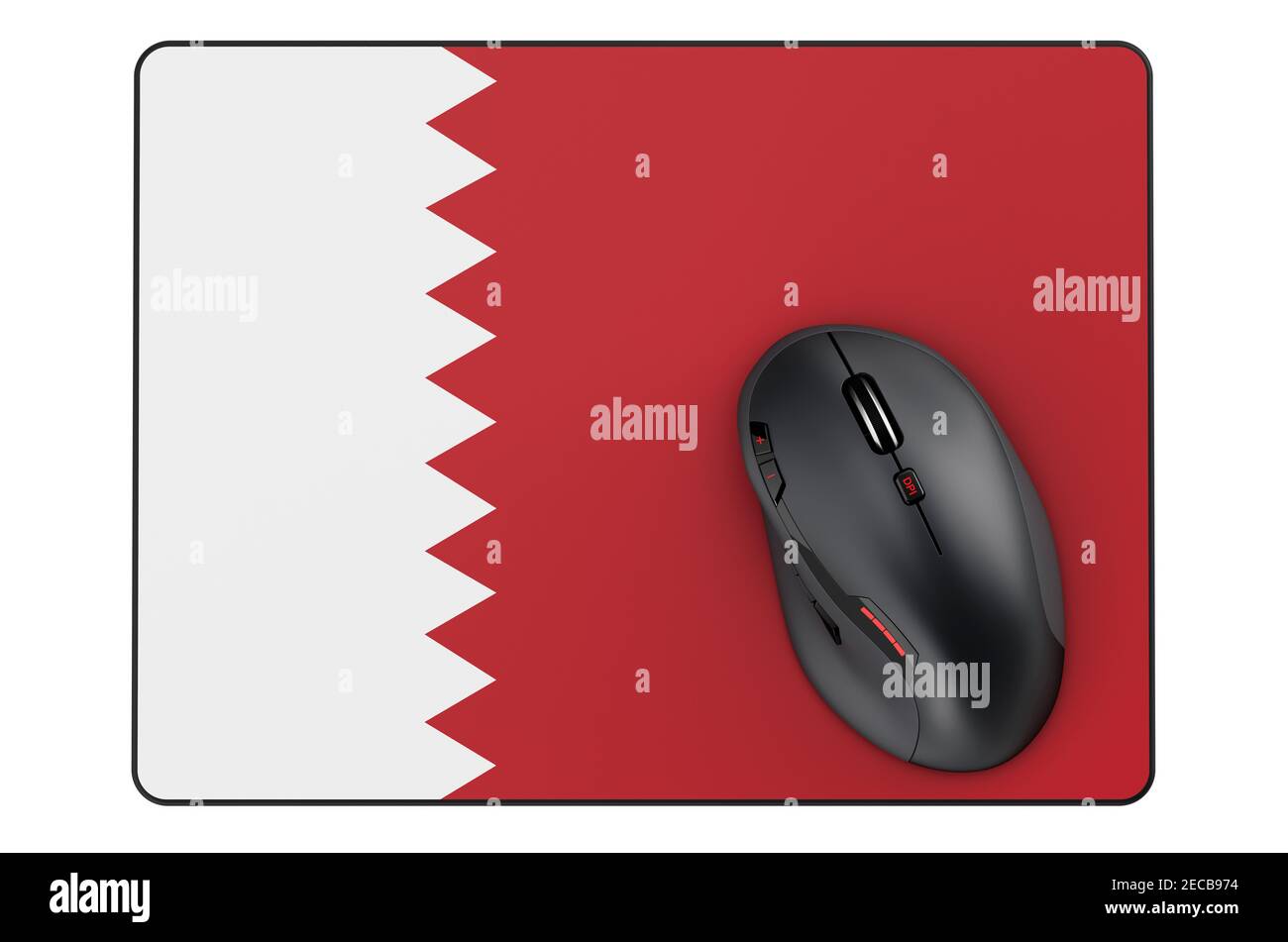 Computer mouse and mouse pad with Qatar flag, 3D rendering isolated on
