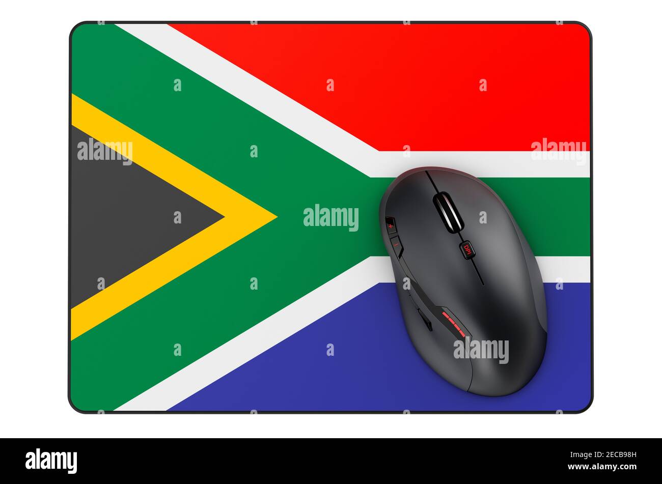 Computer mouse and mouse pad with South African flag, 3D rendering