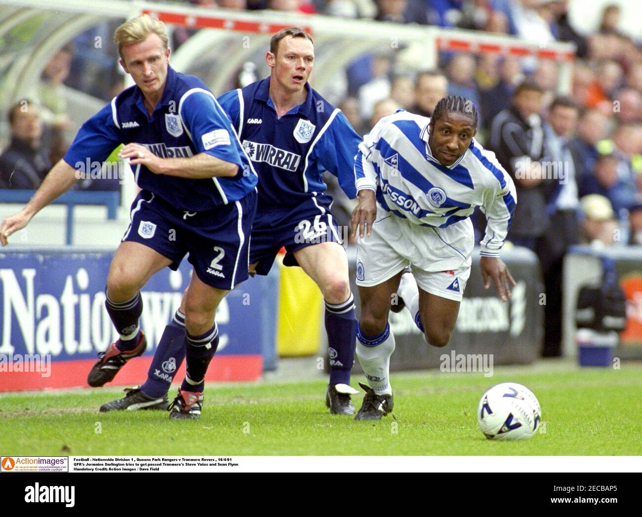 Football Nationwide Division 1 Queens Park Rangers V Tranmere Rovers 16 4 01 Qpr S Jermaine Darlington Tries To Get Passed Tranmere S Steve Yates And Sean Flynn Mandatory Credit Action Images Dave Field Stock Photo Alamy