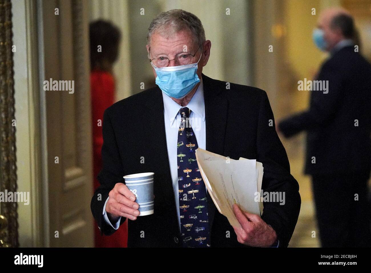 Sen. James Inhofe (R-Okla.) arrives to the Senate Chamber for the fifth day of the impeachment trial of former President Donald Trump on Saturday, February 13, 2021. Photo by Greg Nash/Pool/ABACAPRESS.COM Stock Photo