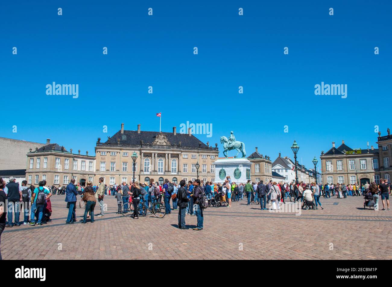 Copenhagen Denmark - May 17. 2014: The Royal Life Guards march by Amalienborg palace for the shift change Stock Photo
