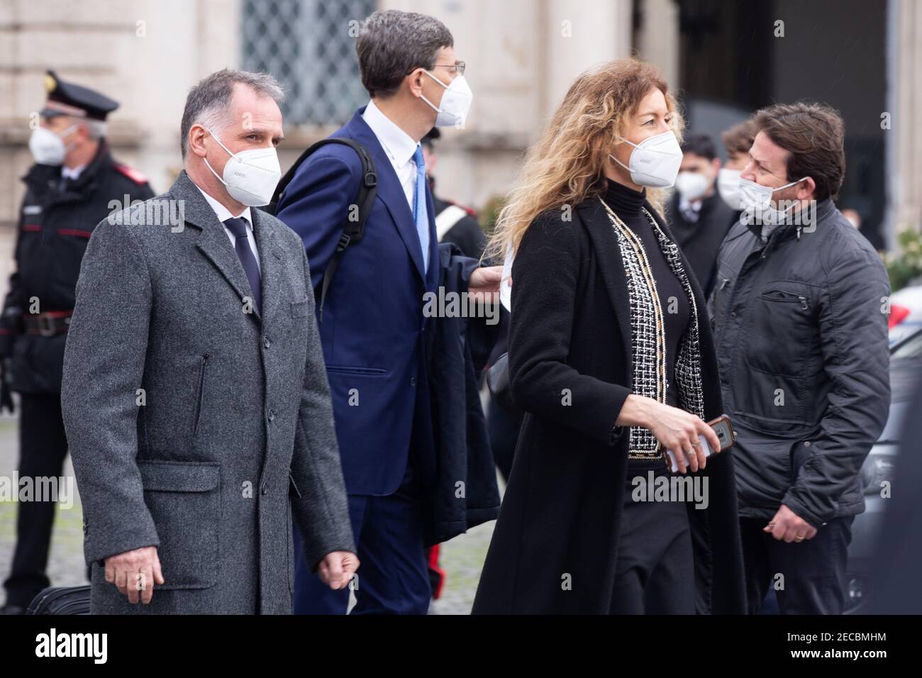 Rome, Italy. 13th Feb, 2021. Massimo Garavaglia, Vittorio Colao and Erika Stefani leave Quirinale Palace after oath of Draghi government (Photo by Matteo Nardone/Pacific Press) Credit: Pacific Press Media Production Corp./Alamy Live News Stock Photo