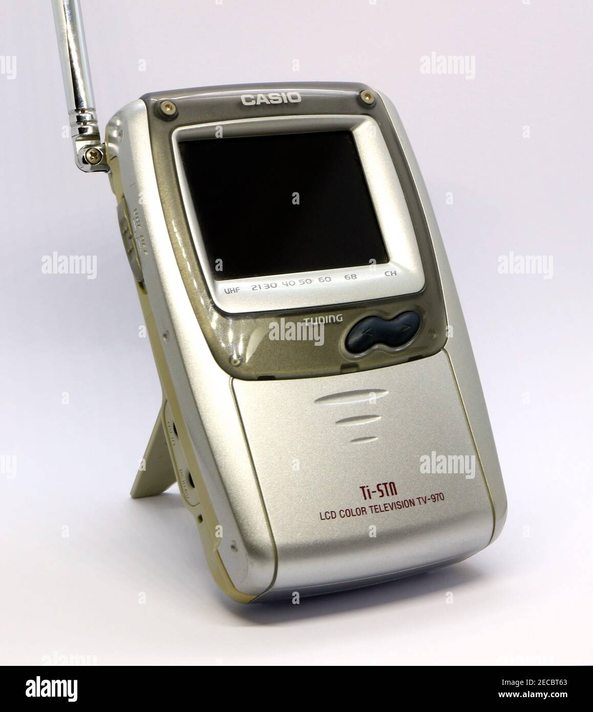 Photo of a Vintage Casio Ti-STN LCD Colour Television TV-970 UHF small  portable silver with a 2.3 inch screen battery powered manufactured from  1988 Stock Photo - Alamy