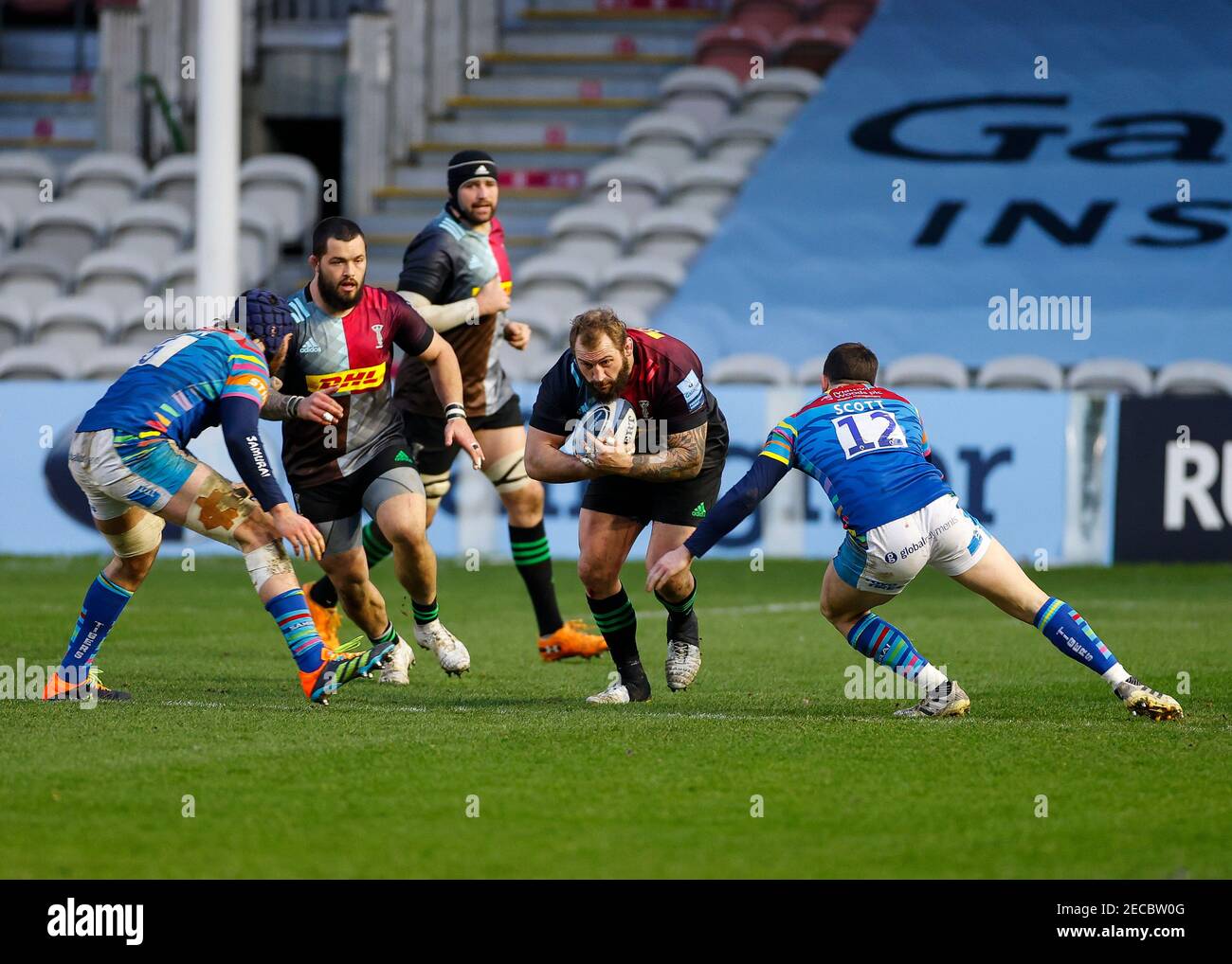 Twickenham Stoop, London, UK. 13th Feb, 2021. English Premiership Rugby, Harlequins versus Leicester Tigers; Big ball carrier Marler of Harlequins Credit: Action Plus Sports/Alamy Live News Stock Photo