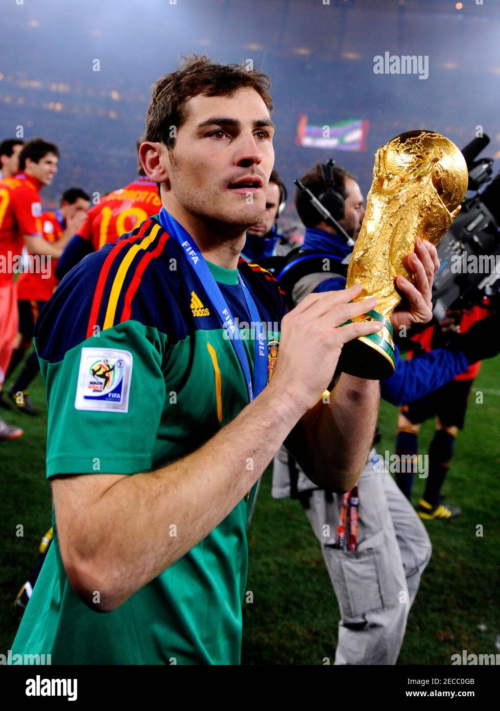 Football - Holland v Spain FIFA World Cup Final - South Africa 2010 -  Soccer City Stadium, Johannesburg, South Africa - 11/7/10 Spain's Iker  Casillas celebrates with the trophy after winning the