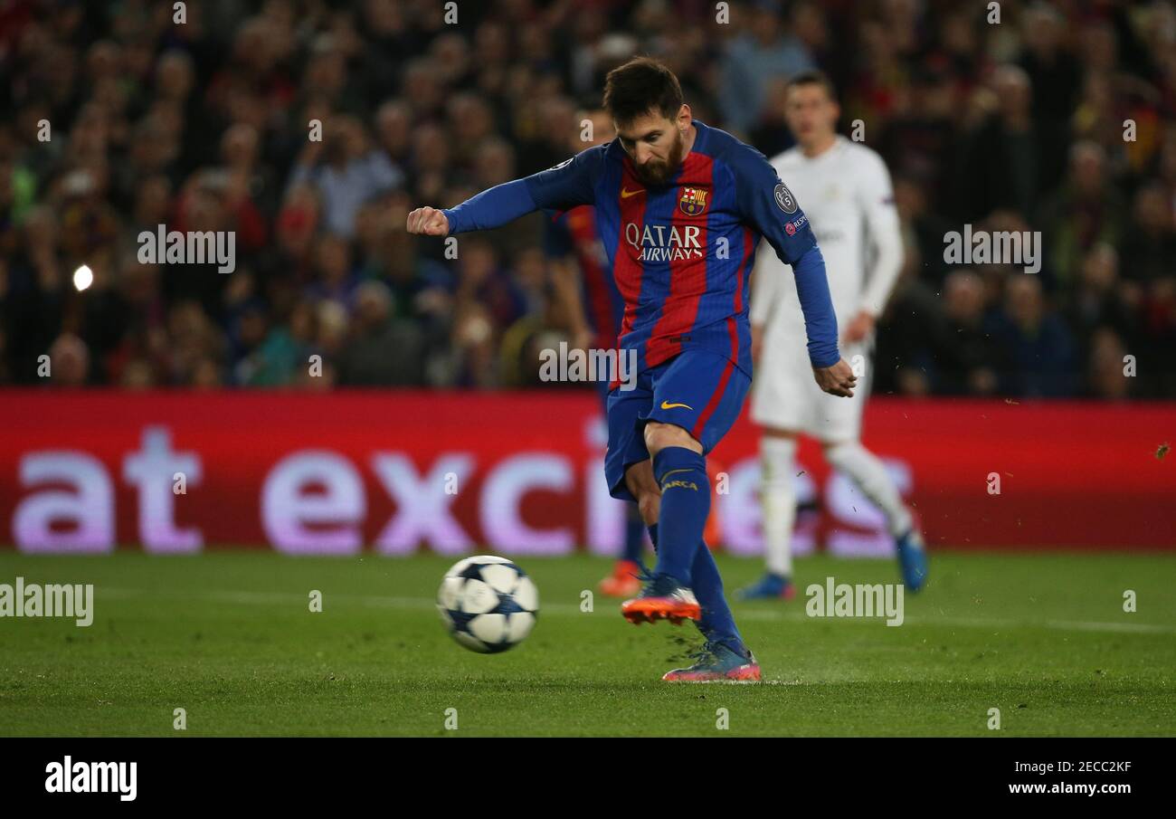 Football Soccer Barcelona V Paris St Germain Uefa Champions League Round Of 16 Second Leg The Nou Camp Barcelona Spain 8 3 17 Barcelona S Lionel Messi Scores Their Third Goal