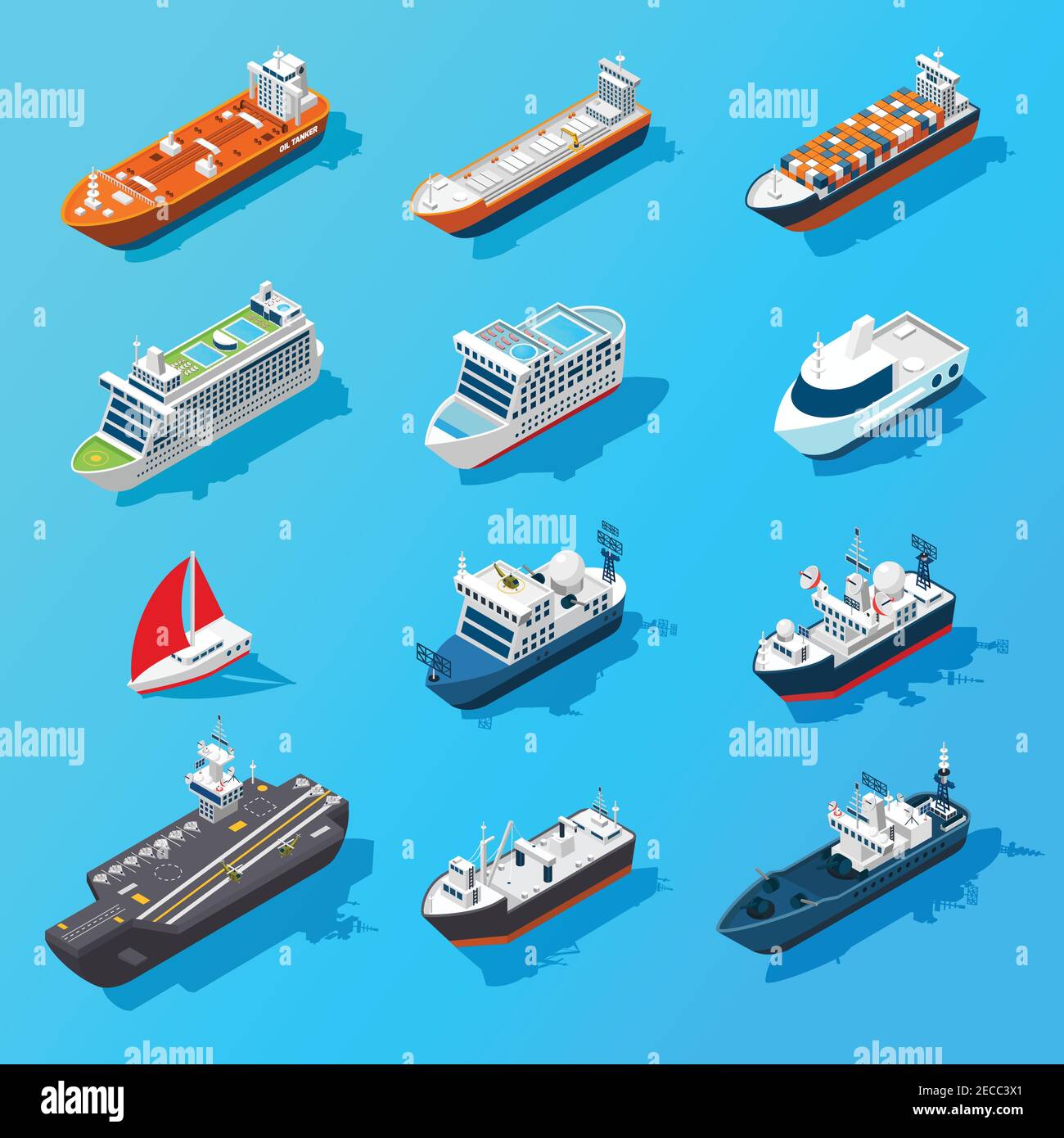 Ships motorboats sailing yachts and passenger vessels isometric icons set on water surface banner isolated vector illustration vector Stock Vector