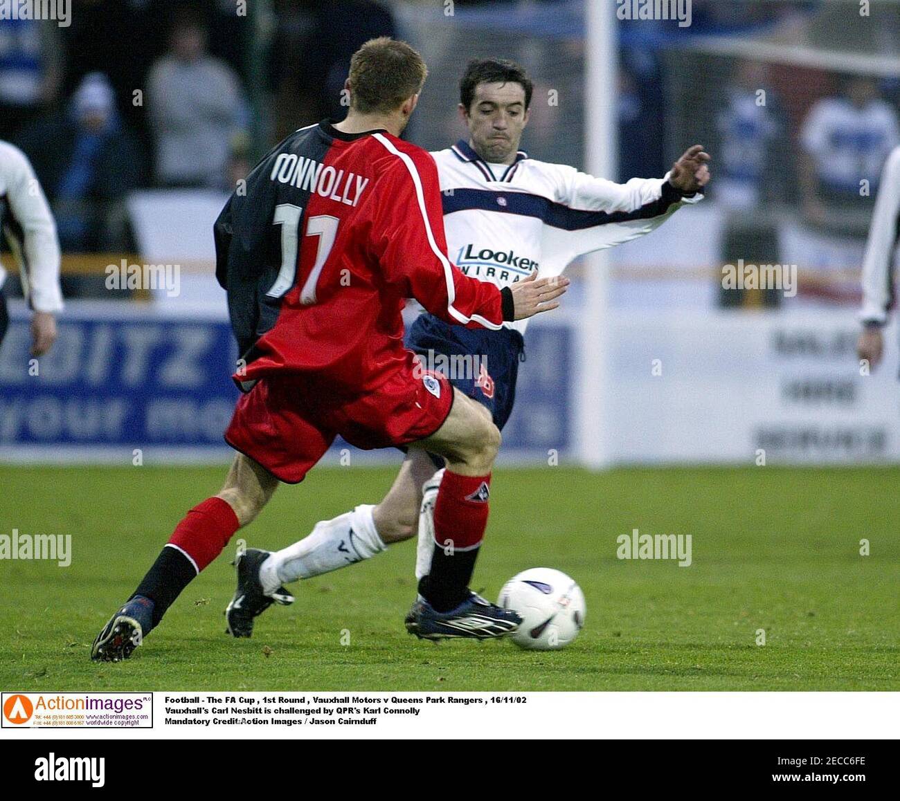 Football The Fa Cup 1st Round Vauxhall Motors V Queens Park Rangers 16 11 02 Vauxhall S Carl Nesbitt Is Challenged By Qpr S Karl Connolly Mandatory Credit Action Images Jason Cairnduff Stock Photo Alamy Football The Fa Cup 1st Round Vauxhall Motors V Queens Park Rangers 16 11 02 Vauxhall S Carl Nesbitt Is Challenged By Qpr S Karl Connolly Mandatory Credit Action Images Jason Cairnduff Stock Photo Alamy