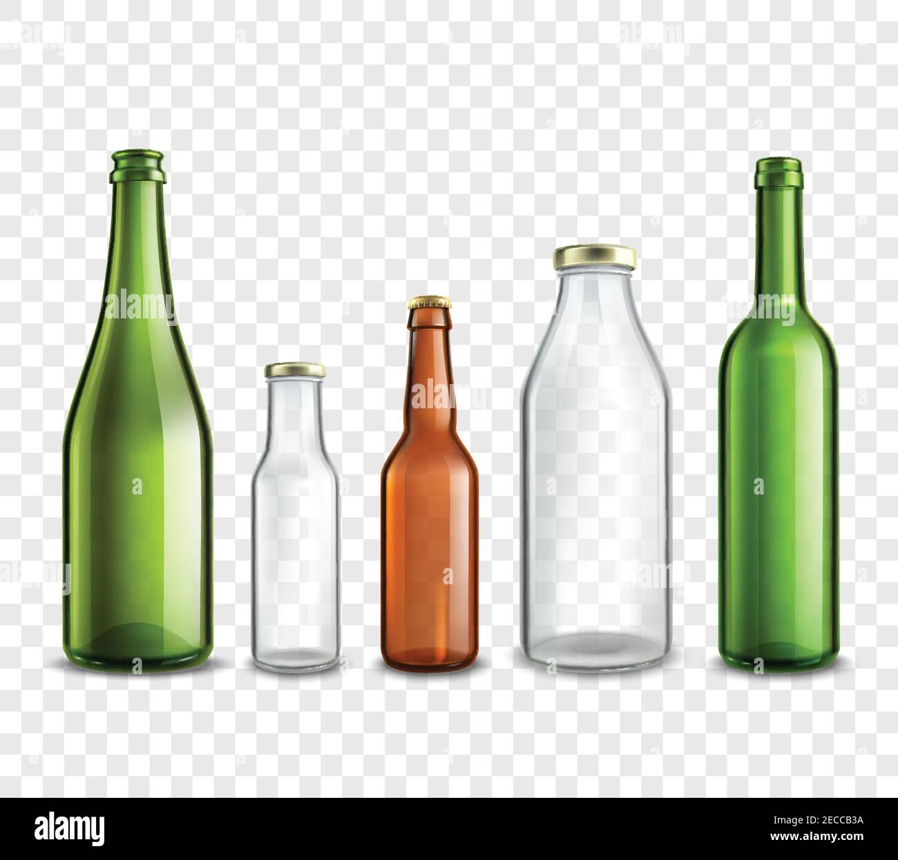 Glass bottles realistic 3d set isolated on transparent background ...