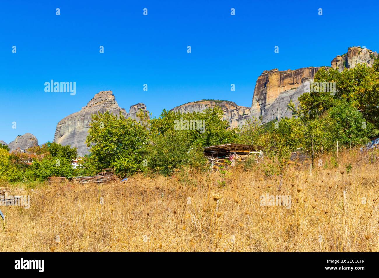 The Meteora is a rock formation in central Greece hosting one of the largest and most precipitously built complexes of Eastern Orthodox monasteries Stock Photo