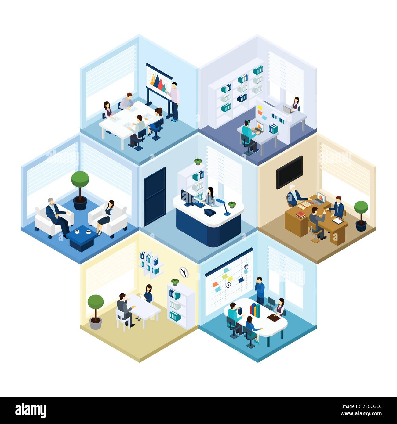 Business offices workspace interior organization tessellated honeycomb ...