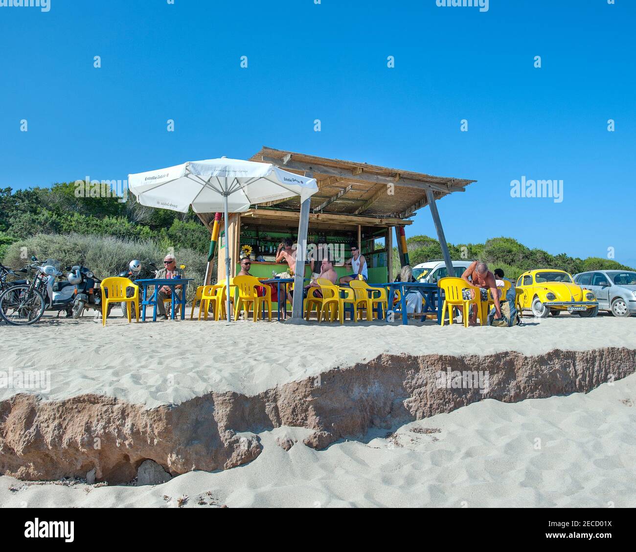 Chiringuito beach bar, Playa Mitjorn, Formentera, Balearics, Spain Stock Photo