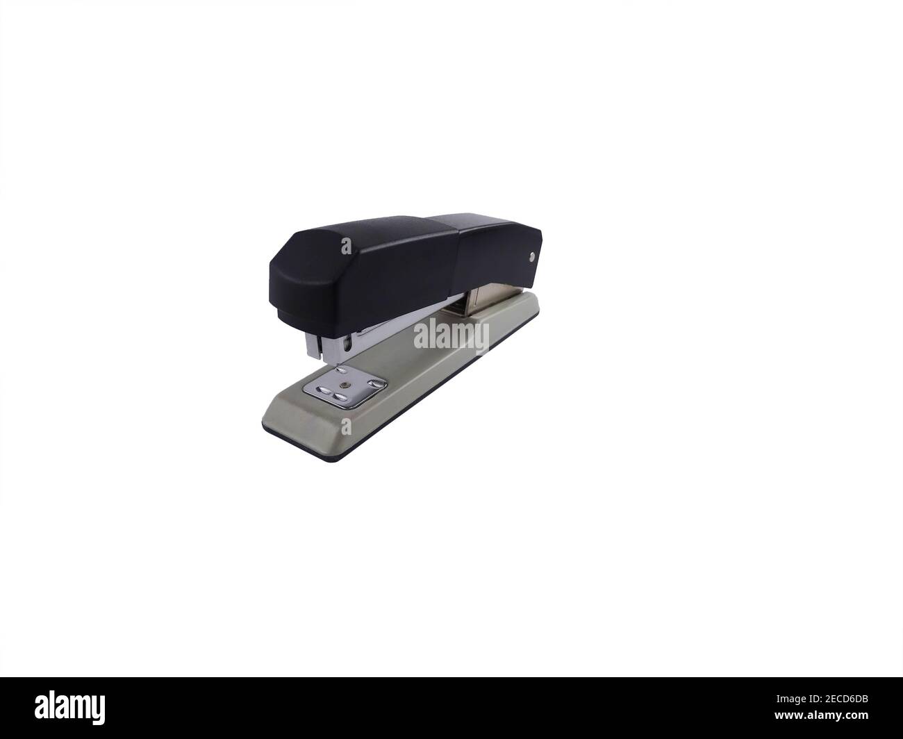 Black metal stapler on white background. Office Supplies Stock Photo