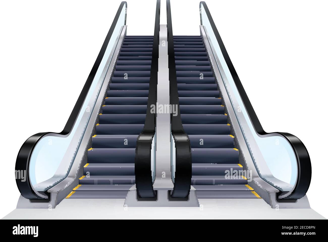 Two up and down escalators set on white background realistic isolated vector illustration Stock Vector