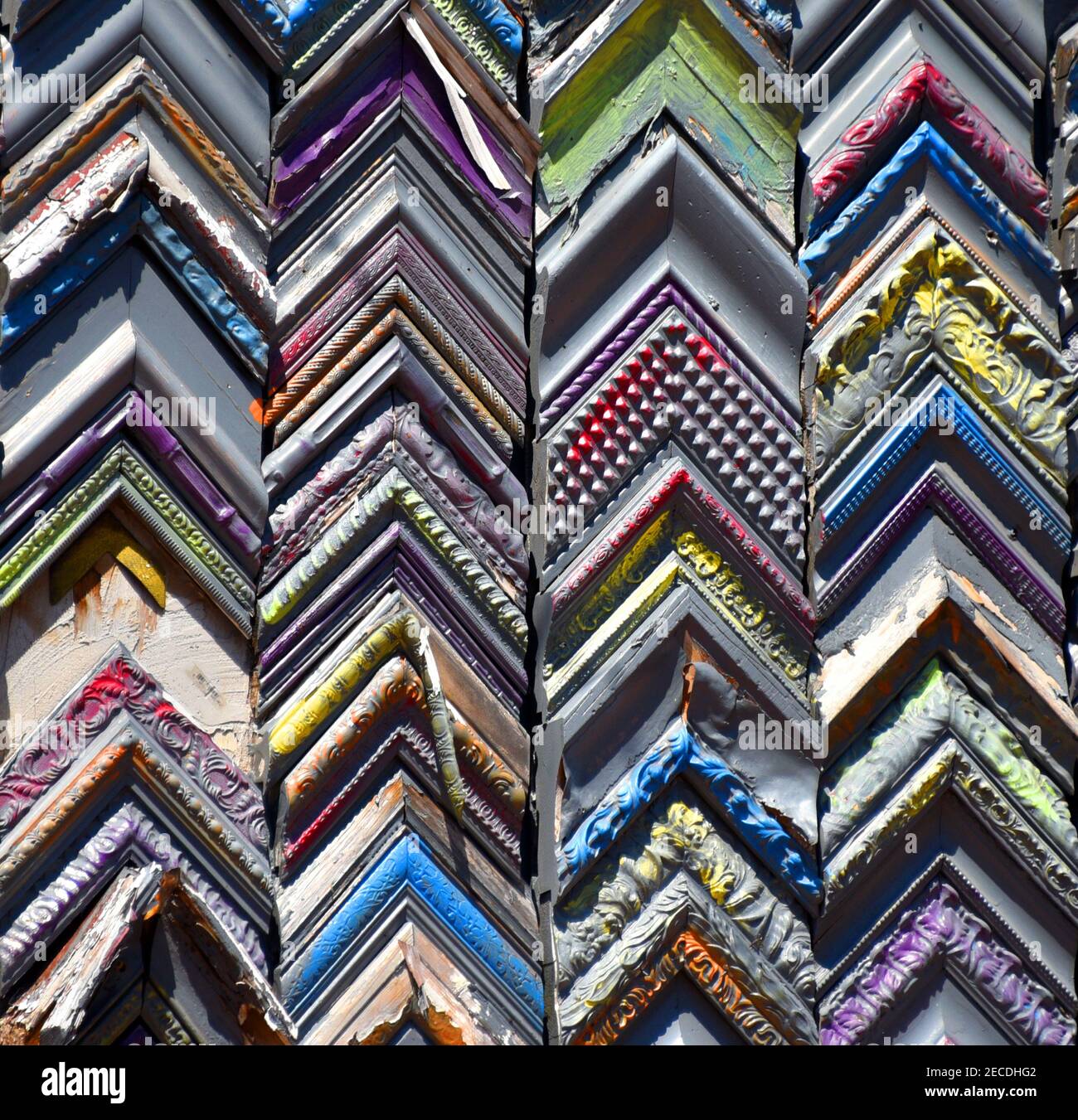 Background image of stacks of picture frames. Corners are in rows Stock