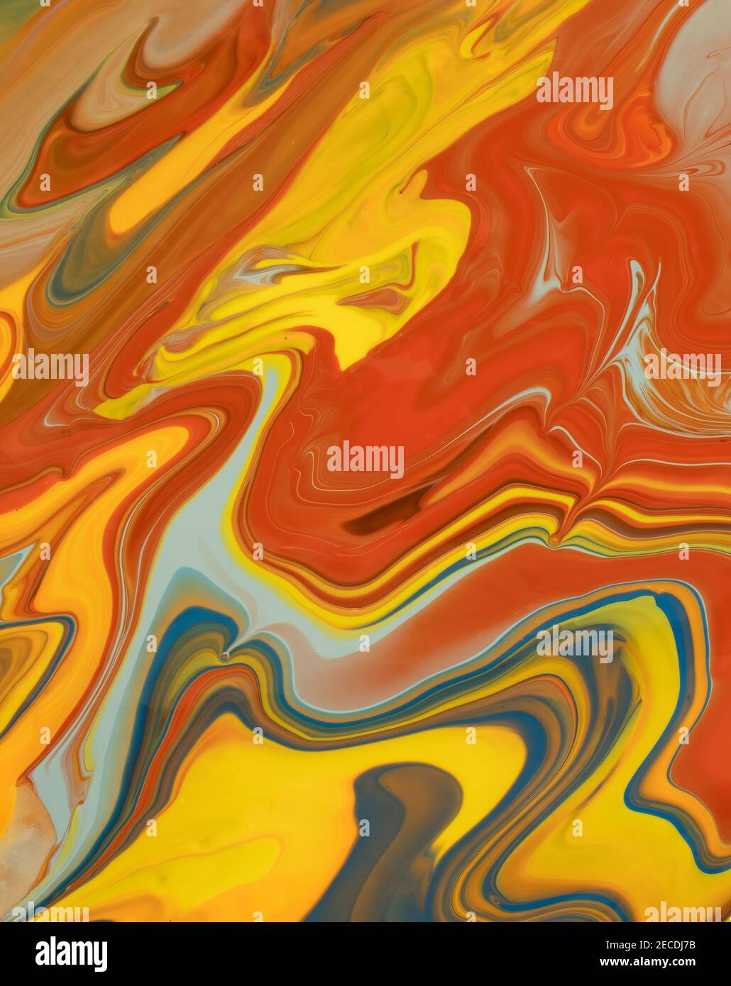 Abstract image of various colors of acrylic paint mixed together using a paint pouring  technique Stock Photo