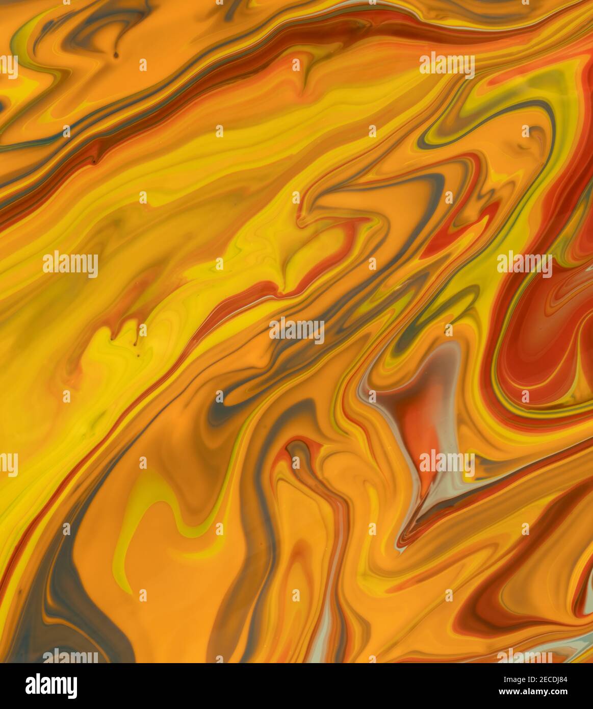 Abstract image of various colors of acrylic paint mixed together using a paint pouring  technique Stock Photo