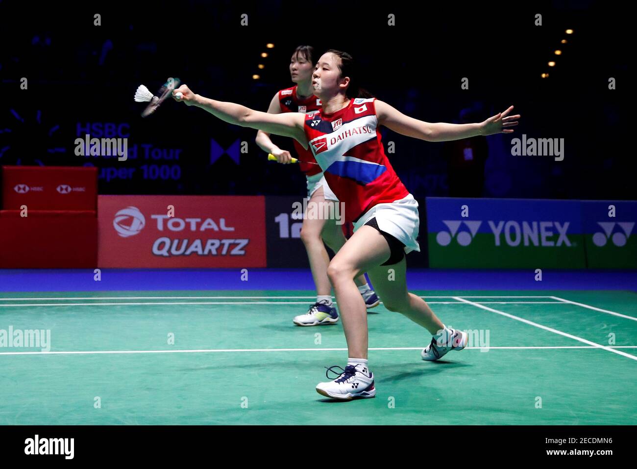 Badminton - All England Open Badminton Championships - Arena Birmingham,  Birmingham, Britain - March 10, 2019 Japan's Mayu Matsumoto and Wakana  Nagahara in action during their women's doubles final match against China's
