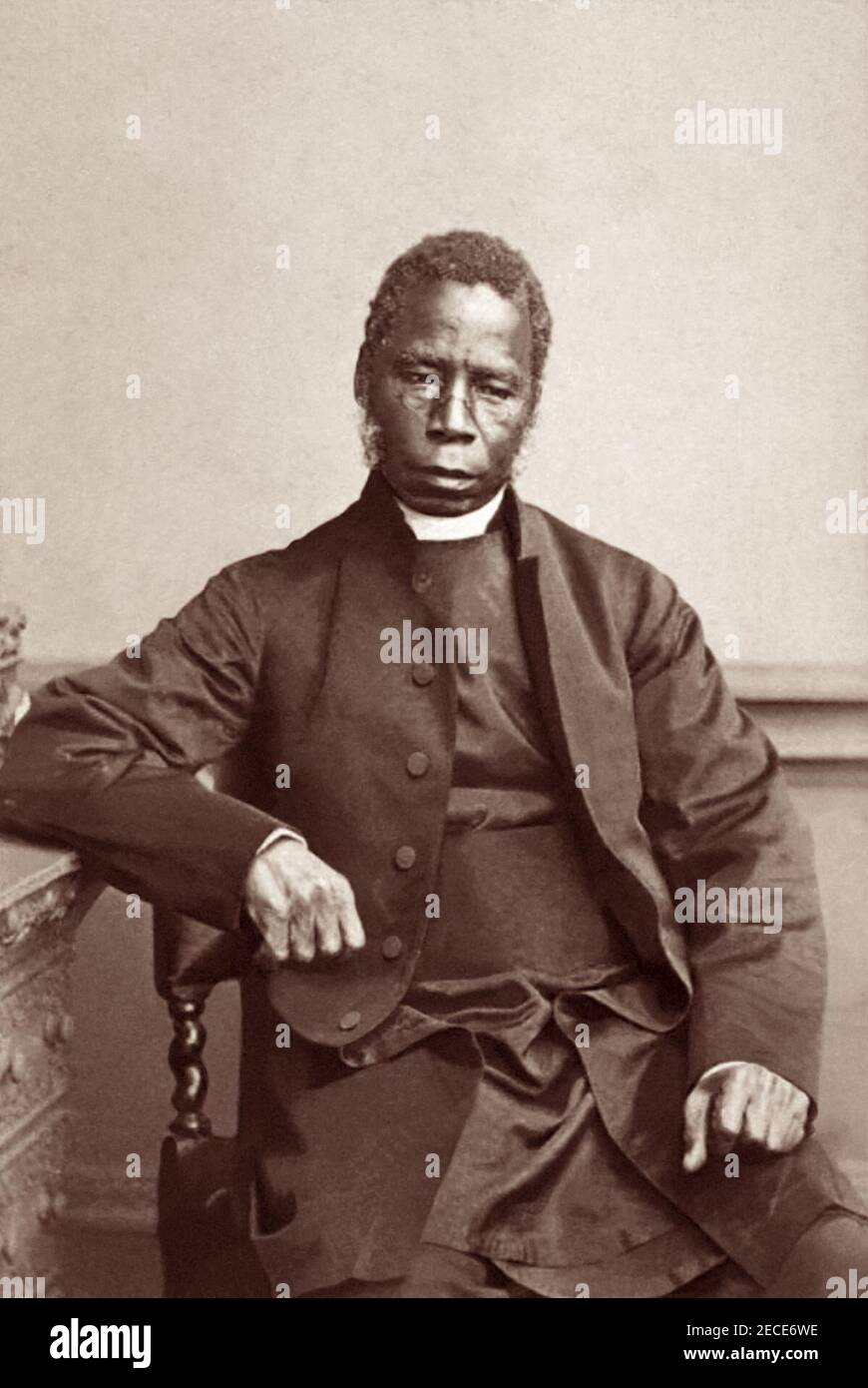 Samuel Ajayi Crowther (c1809–1891), former slave who became the first black Anglican Bishop. Crowther was ordained by the Church Missionary Society and in 1864 was consecrated bishop of the Niger territory in Africa. A linguist, with an honorary doctorate of divinity from Oxford University, Crowther worked on Bible translation into more than one African language. Stock Photo