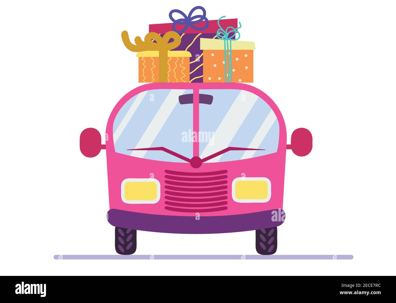 Pink retro car with present boxes vector illustration Stock Vector
