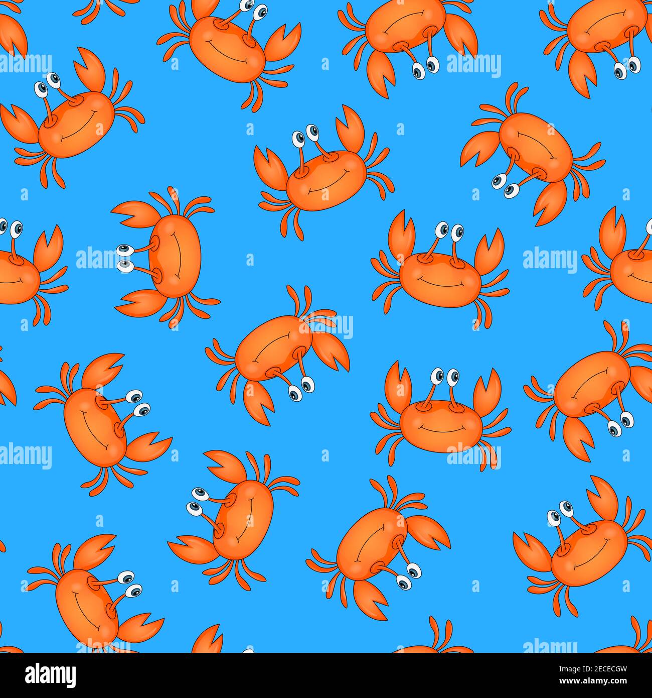 Seamless pattern with cute orange crab on blue background. Vector ...