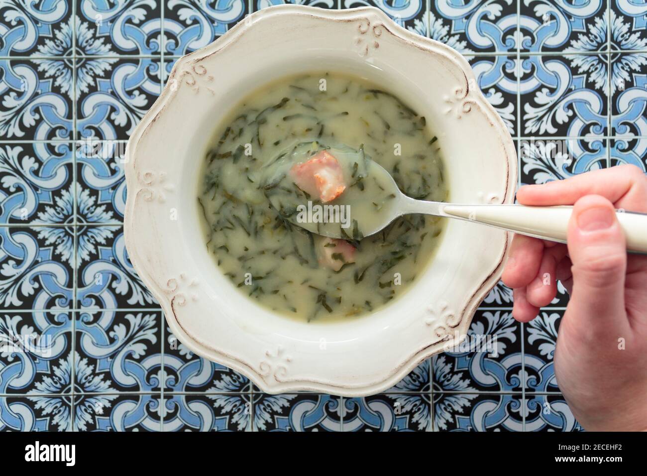 Caldo verde soup, a portuguese kale soup Stock Photo Alamy