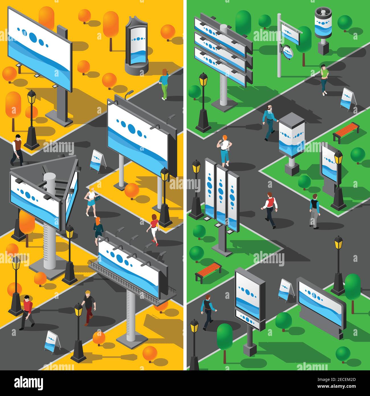 Street Advertising Icons Set. Signboard Isometric Vector Illustration ...