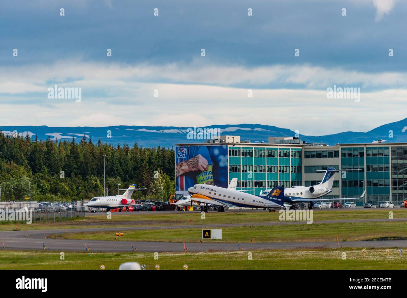 Reykjavik Iceland - July 2. 2016: airplanes located at Reykjavik airport in Iceland Stock Photo