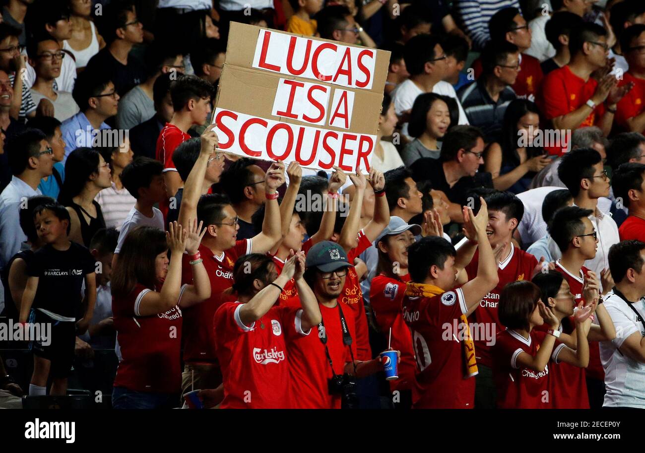 Soccer Football - Liverpool vs Crystal Palace - Premier League Asia Trophy - Hong Kong, China - July 19, 2017   Liverpool fans display a banner   REUTERS/Bobby Yip Stock Photo