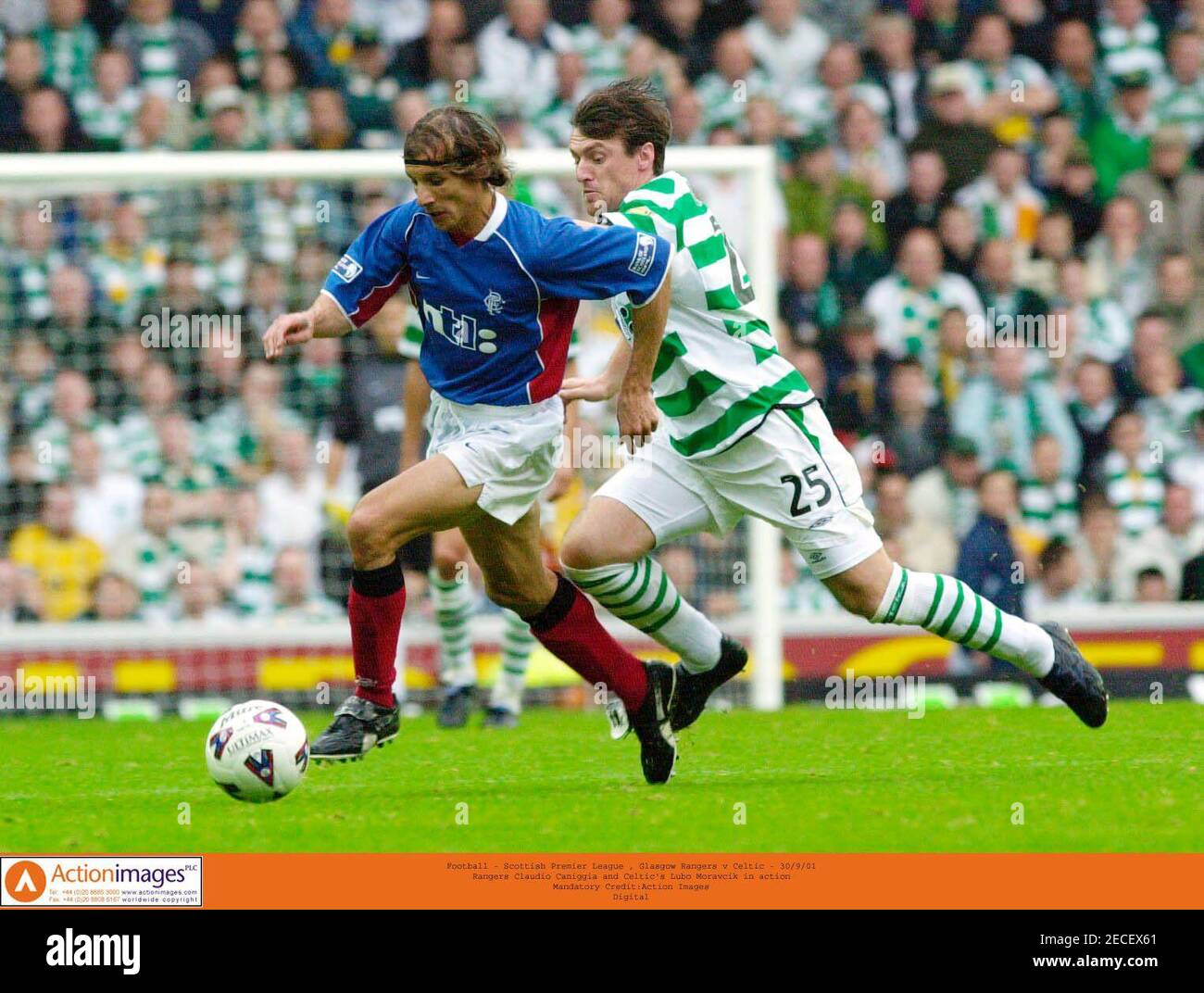 Football Scottish Premier League Glasgow Rangers V Celtic 30 9 01 Rangers Claudio Caniggia And Celtic S Lubo Moravcik In Action Mandatory Credit Action Images Digital Stock Photo Alamy