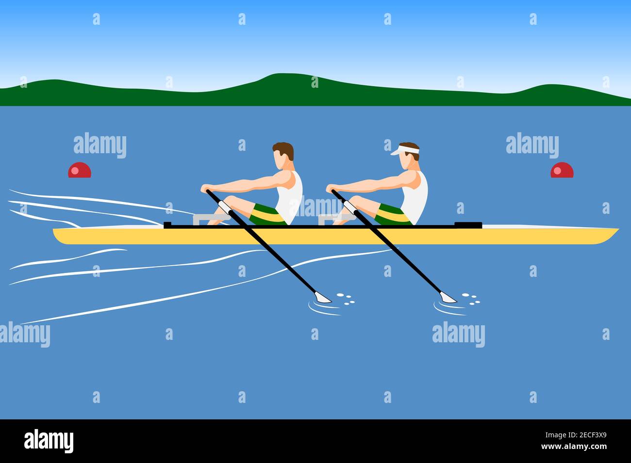Double scull rowboat team training or competition Stock Vector