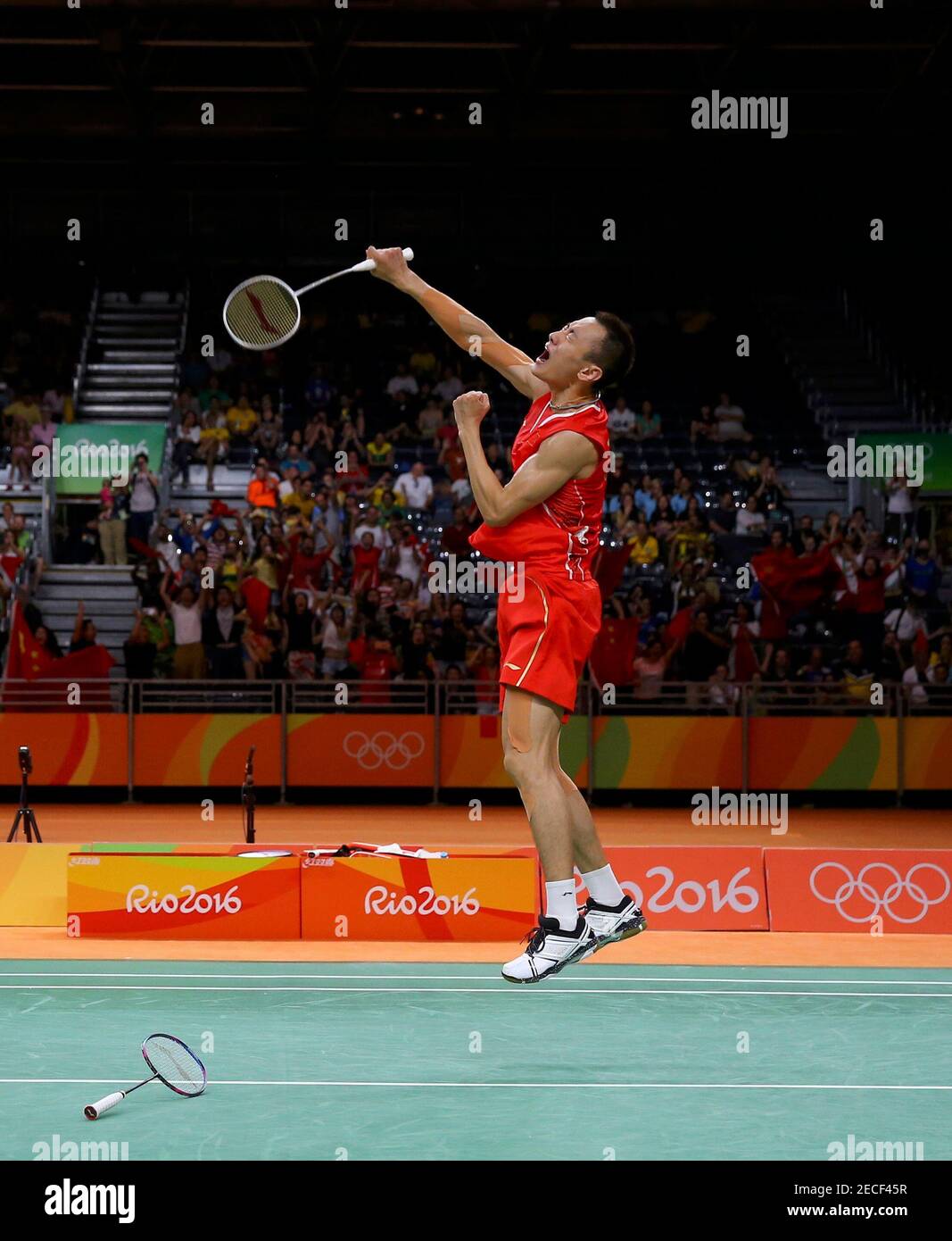 2016 Rio Olympics - Badminton - Men's Doubles Gold Medal Match - Riocentro  - Pavilion 4 - Rio de Janeiro, Brazil - 19/08/2016. Zhang Nan (CHN) of  China celebrates after winning his
