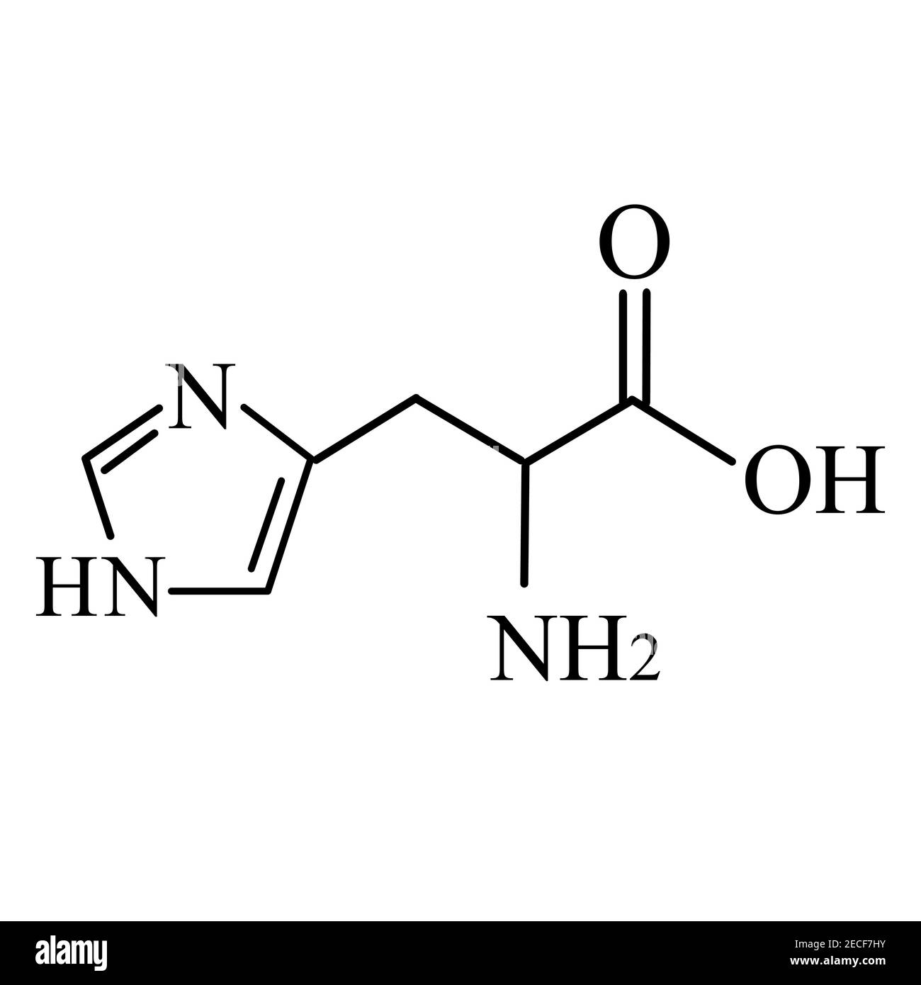 Amino acid Histidine. Chemical molecular formula Histidine amino acid. Vector illustration on isolated background Stock Vector