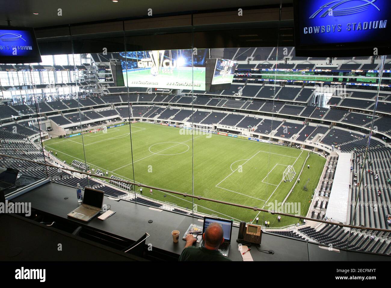 View from the press box, Dallas Cowboys Stadium during the 2009 CONCACAF soccer championship quarter-final matches on July 19 2009. Stock Photo