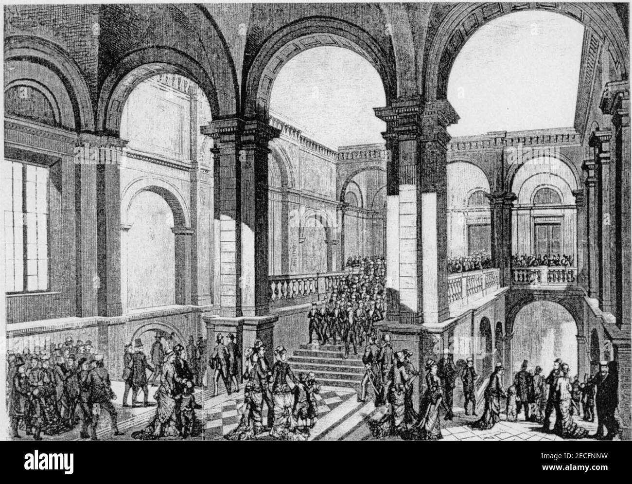 Student singers march down the stairs in Carolina Rediviva 1877 Stock Photo