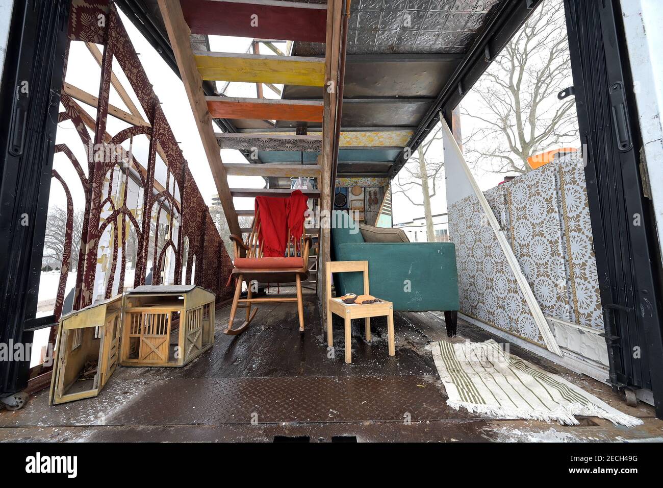 New York, USA. 13th Feb, 2021. Mobile sculpture and public artwork