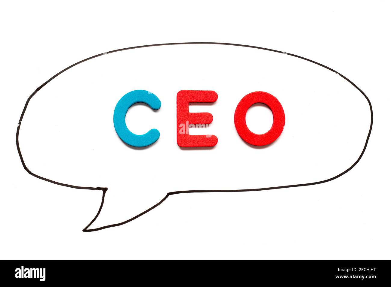 Alphabet letter with word CEO (Abbreviation of Chief Executive Officer) in black line hand drawing as bubble speech on white board background Stock Photo