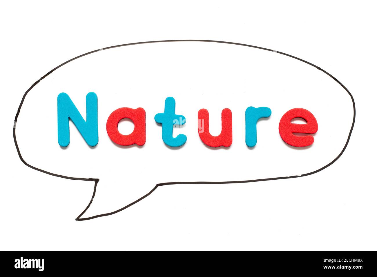 Alphabet letter with word nature in black line hand drawing as bubble