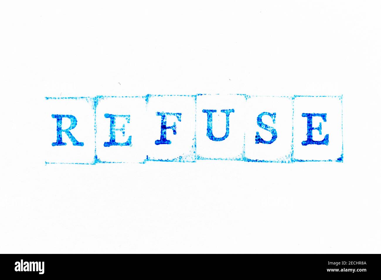 Blue color refuse word ink rubber stamp on white paper background Stock