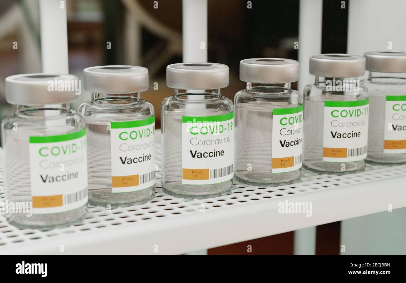Vials of covid-19 vaccine for testing in a laboratory Stock Photo