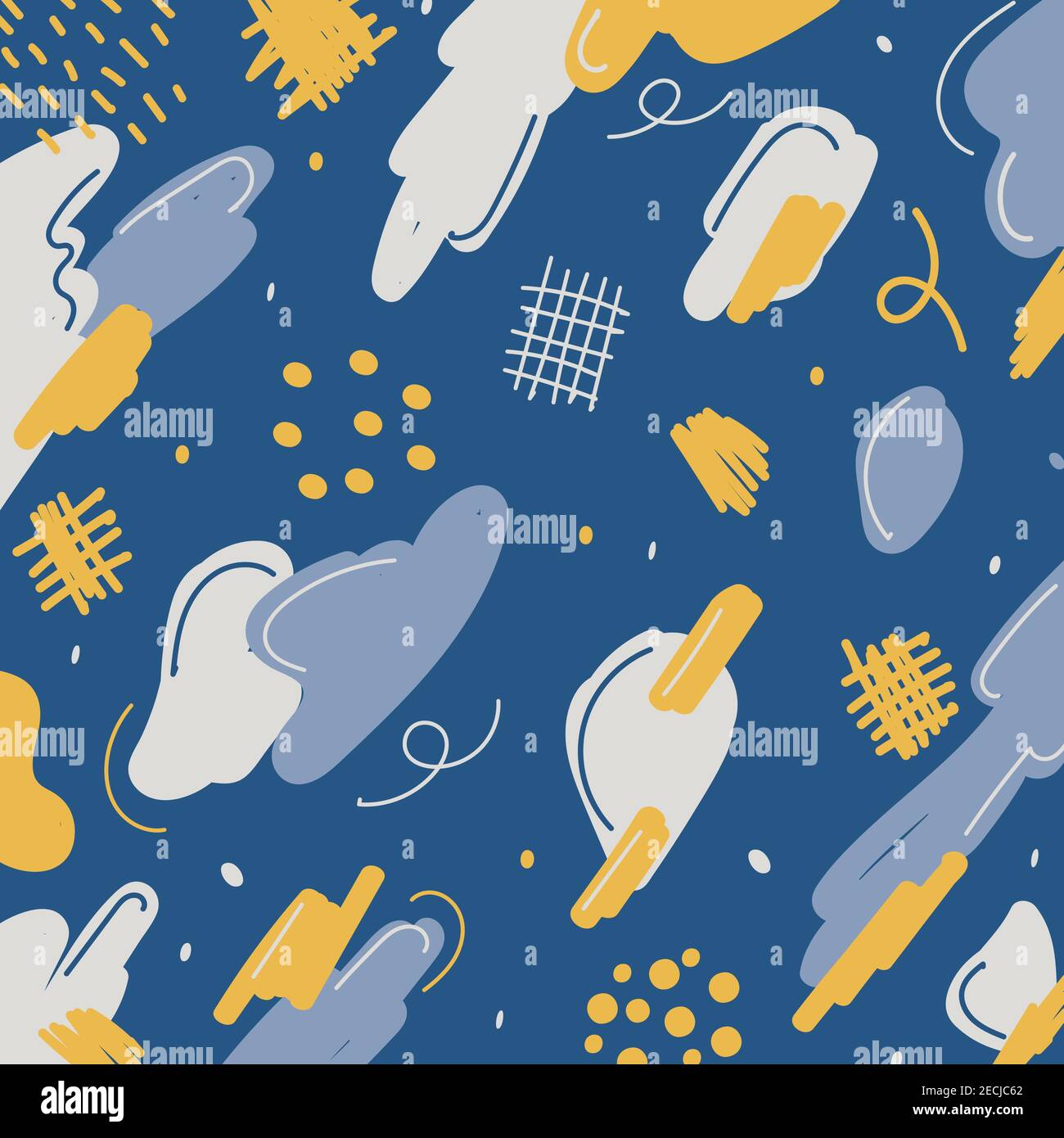 Abstract background hand drawn different brush pattern blue, white and yellow. Vector illustration Stock Vector
