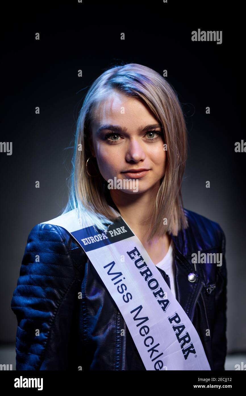 Rust, Germany. 13th Feb, 2021. Lilian Franz, reigning Miss Mecklenburg-Vorpommern, stands during a photo shoot in the preparation phase before the finals of the Miss Germany pageant in the Europa Park Arena. The finalists spend the days before the final together in Rust. Credit: Hauke-Christian Dittrich/dpa/Alamy Live News Stock Photo